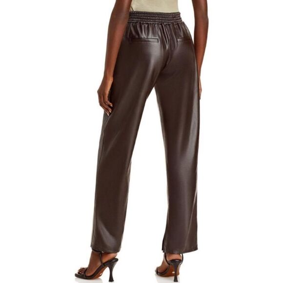 A.L.C. Leo Brown Faux Leather Brown Pants Wide Straight Leg Ankle Size 0 - Picture 5 of 13